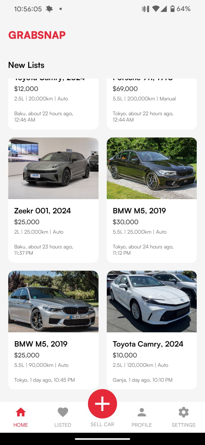GrabSnap car detail screen