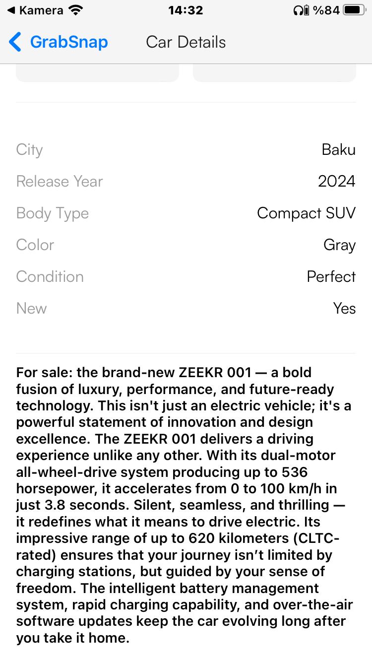 GrabSnap listing screen